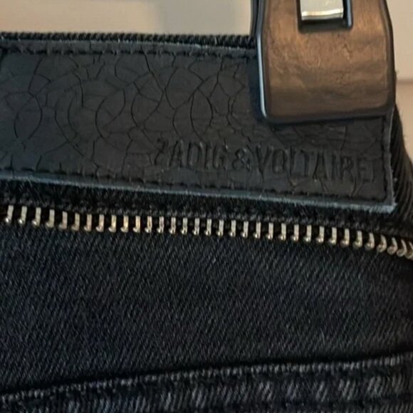 Zadig and Voltaire cropped elios spikes button fly black jeans (sz FR 25) - Picture 6 of 12